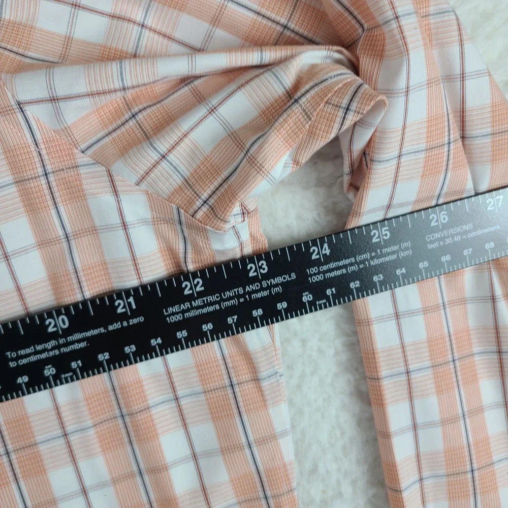 Banana Republic Dress Shirt Mens Large Salmon Plaid Non Iron Slim‎ Fit Button Up